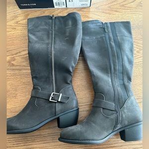 Torrid black suede double buckle knee boots (WW)